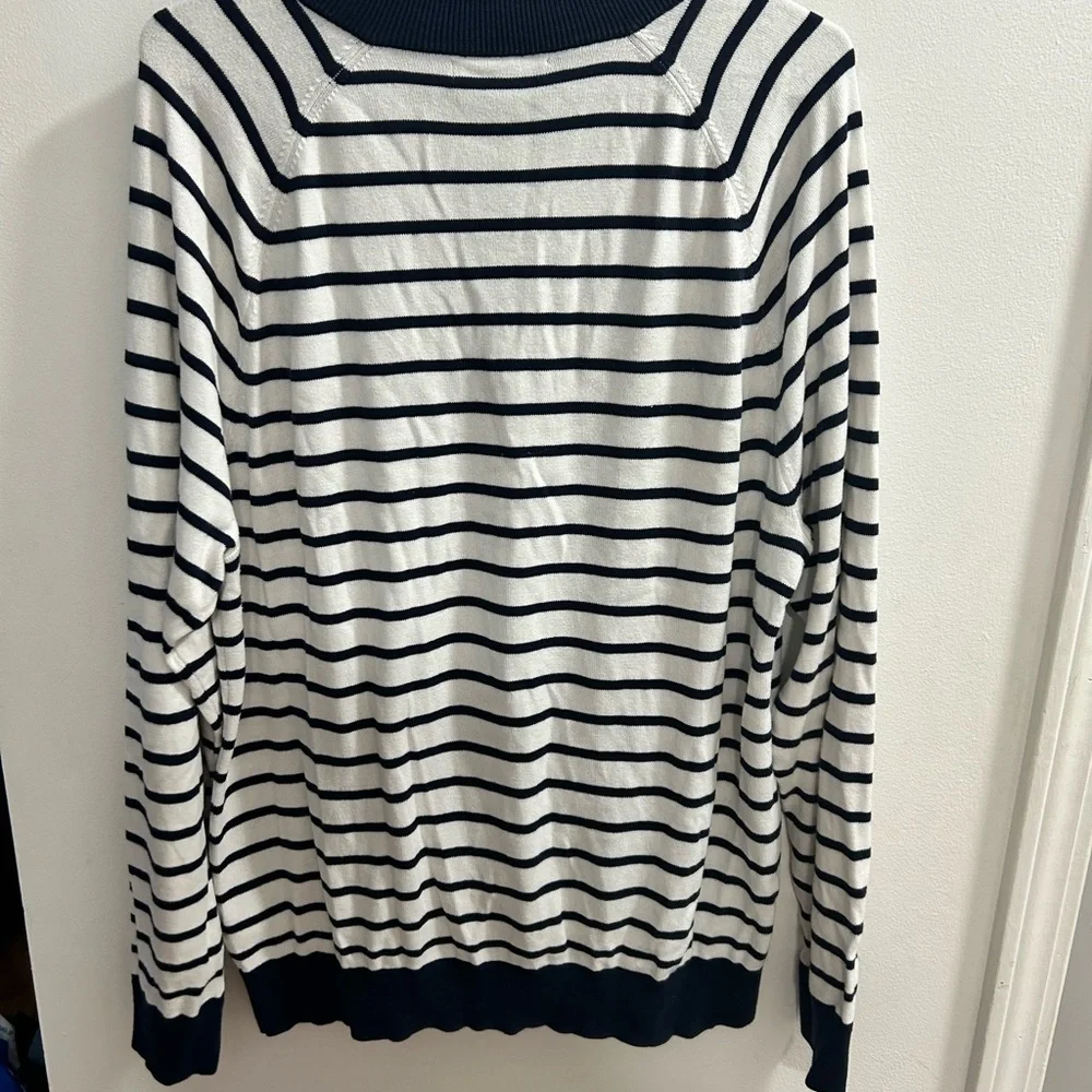 Banana Republic Men's‎ White Navy Striped Cotton High Neck Sweater Size L
